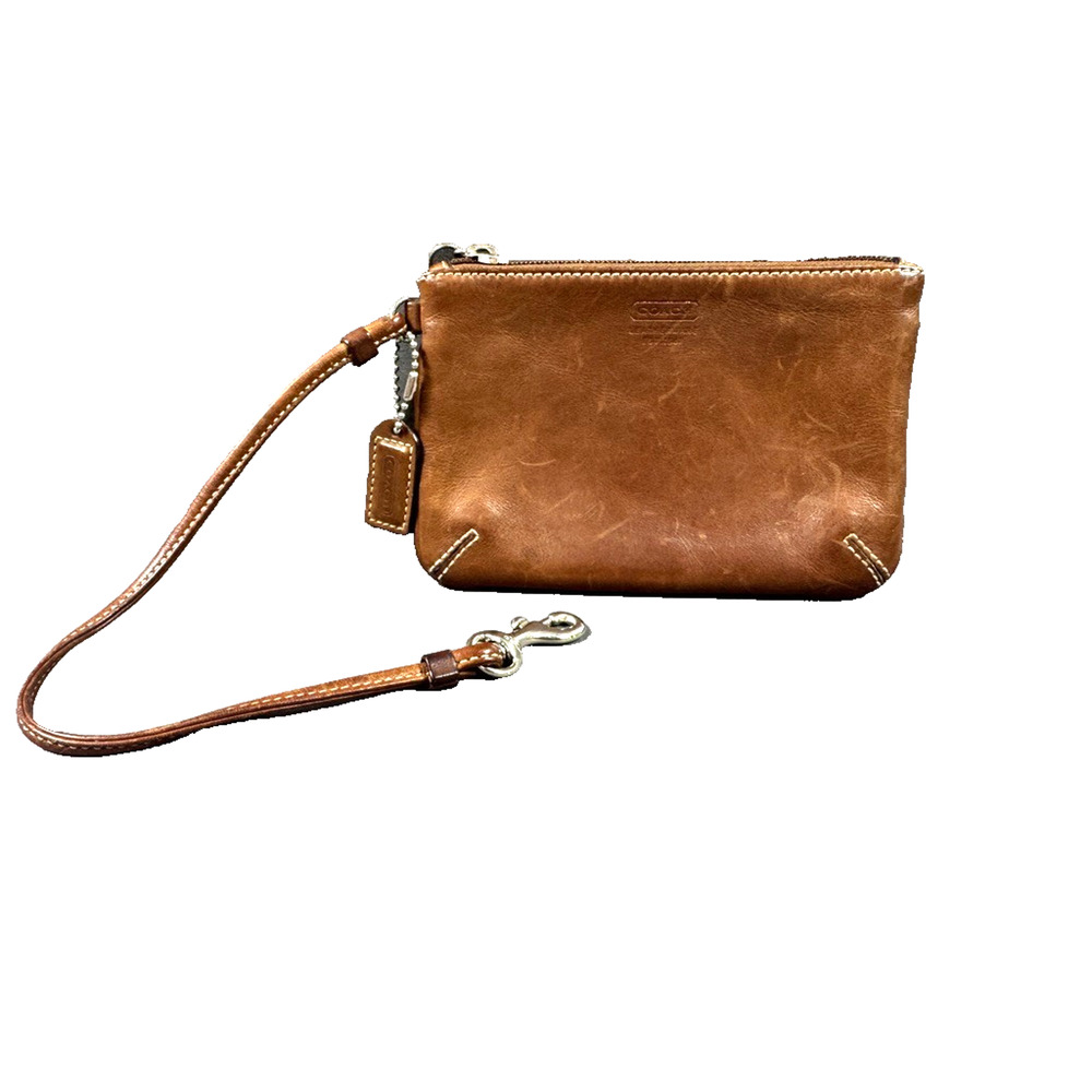Vintage Coach Brown Leather Wristlet With Tag Coach Leatherware 6" x 4"